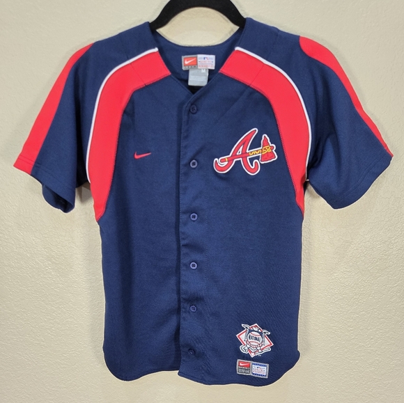 NIKE Atlanta Braves Youth Jersey #7 Francoeur MLB Navy Blue Sz M - Picture 1 of 11